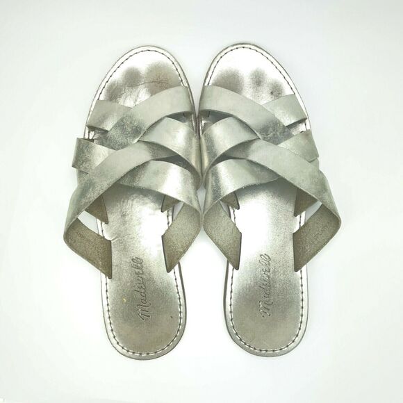 Madewell The Boardwalk Woven Slide on Sandal Metallic Silver L1167 Womens US 10 - Picture 3 of 9